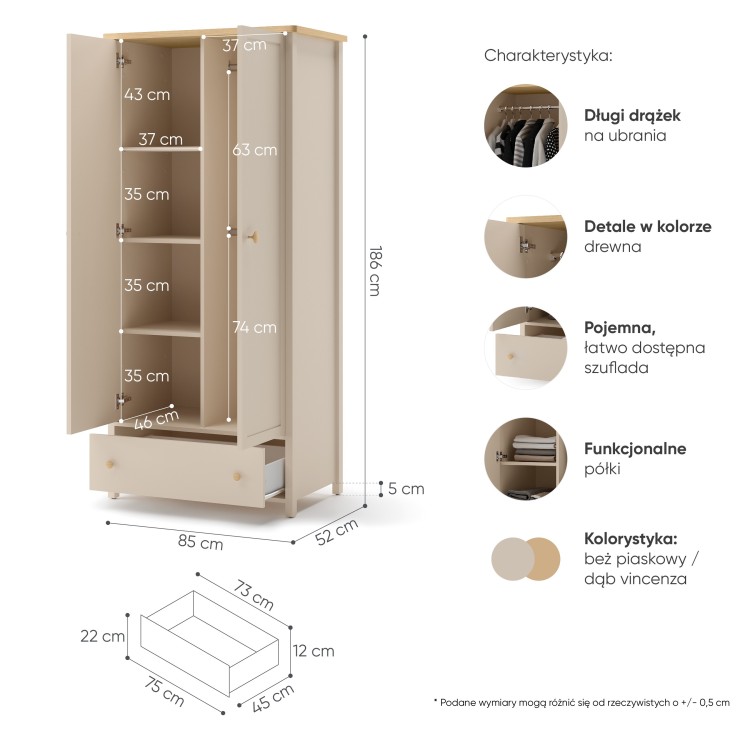 Szafa dziecięca z półkami i szufladą Story
