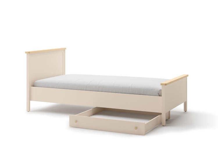 Drewniane łóżko do pokoju dziecka Story 90x200 cm w kolorze Beż Piaskowy i Dąb Vincenza Bielona, łóżko dziecięce z materacem, solidne i funkcjonalne, naturalne wykończenie