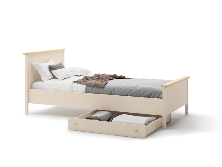 Drewniane łóżko do pokoju dziecka Story 90x200 cm w kolorze Beż Piaskowy i Dąb Vincenza Bielona, łóżko dziecięce z materacem, solidne i funkcjonalne, naturalne wykończenie