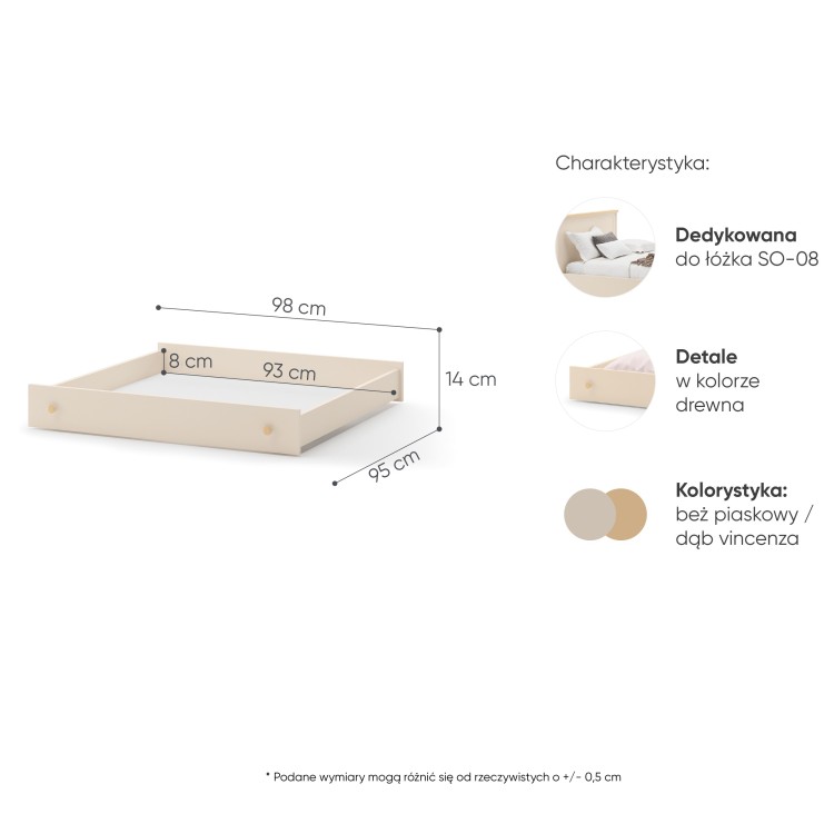 Drewniane łóżko do pokoju dziecka Story 90x200 cm w kolorze Beż Piaskowy i Dąb Vincenza Bielona, łóżko dziecięce z materacem, solidne i funkcjonalne, naturalne wykończenie