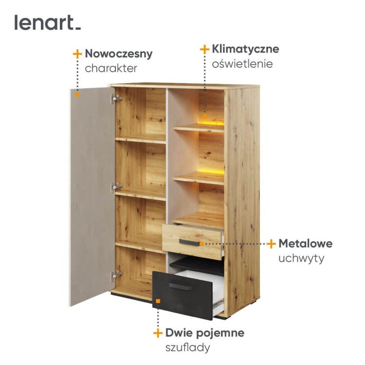 Szafka Qubic QB‑05 – średniej wysokości szafka z przestrzenią ekspozycyjną i LED