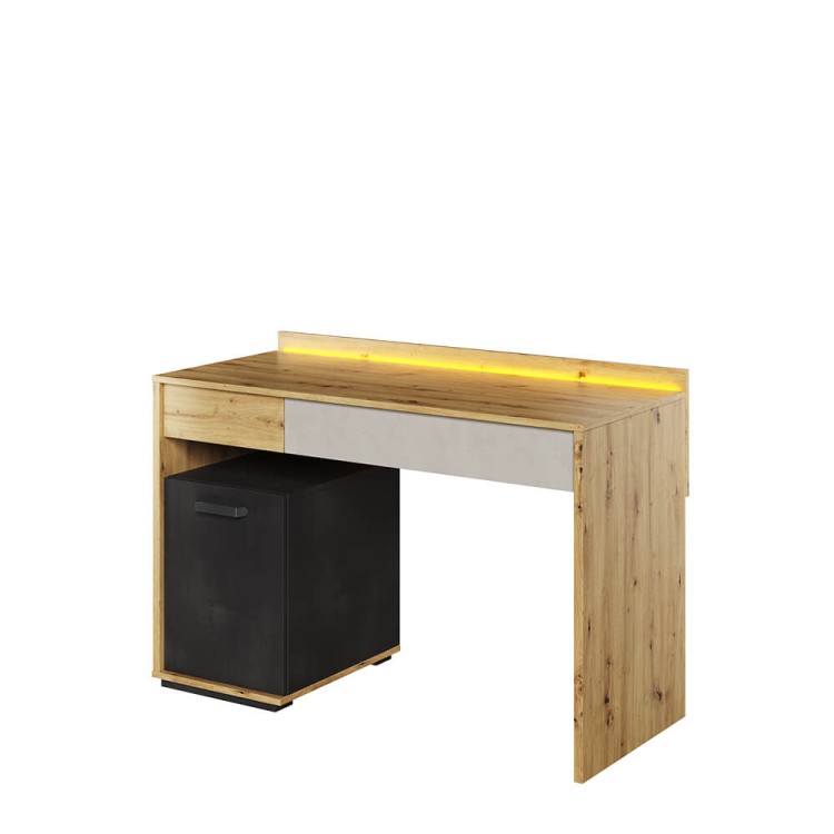 Biurko Qubic QB‑08 – nowoczesne i ergonomiczne biurko z LED, szufladami i szafką