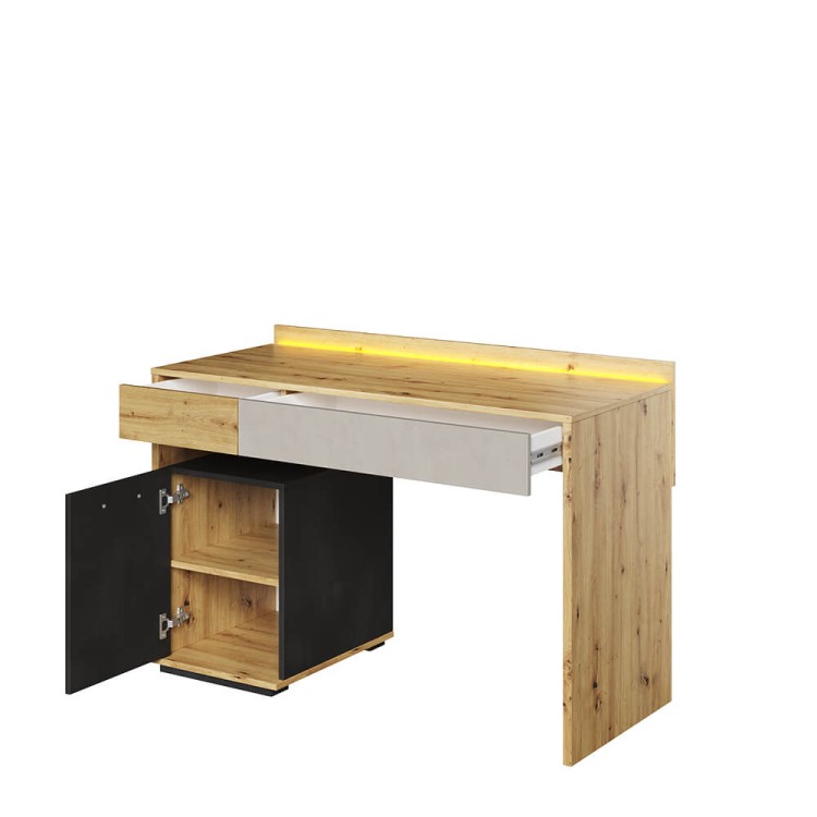 Biurko Qubic QB‑08 – nowoczesne i ergonomiczne biurko z LED, szufladami i szafką