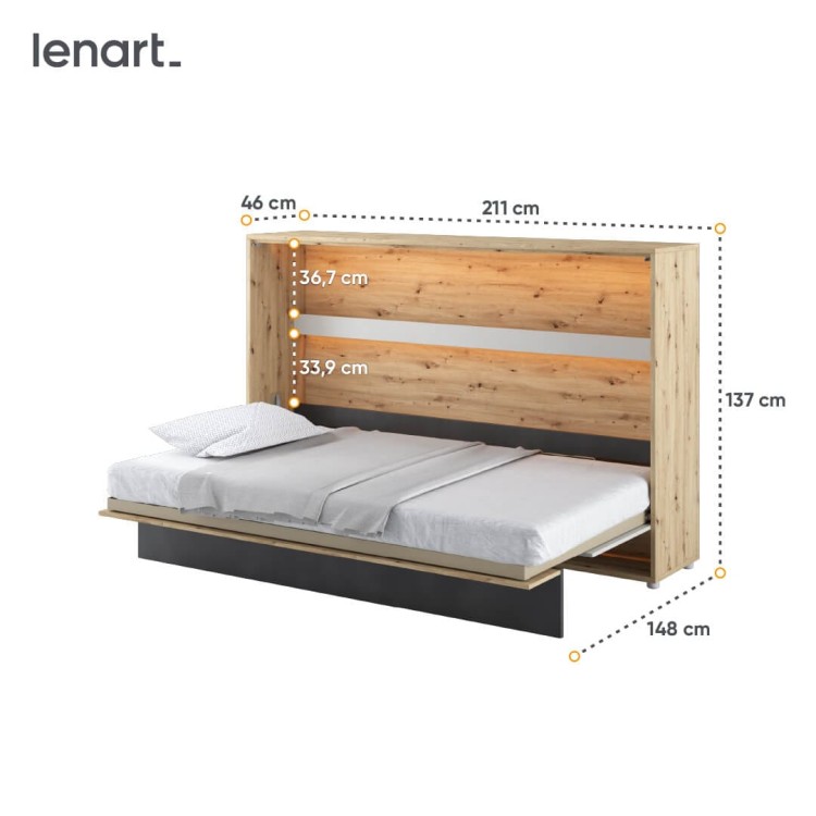 Półkotapczan CONCEPT JUNIOR CJ‑03 – poziome łóżko 120×200 cm z systemem soft‑close - wymiary