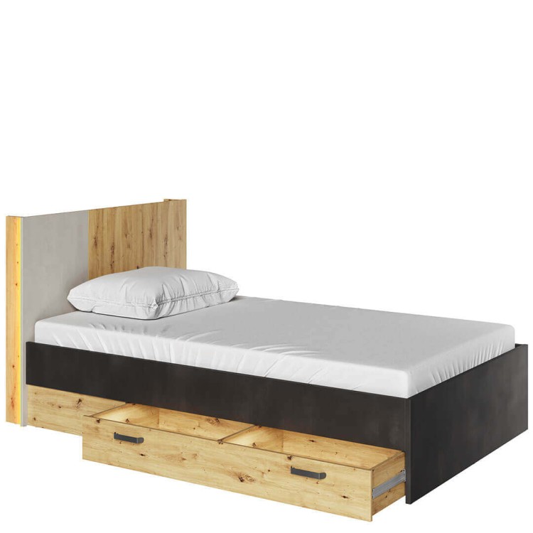 Łóżko Qubic QB‑11 120cm – szerokie, jednoosobowe łóżko z oświetleniem LED i pojemnikiem na pościel