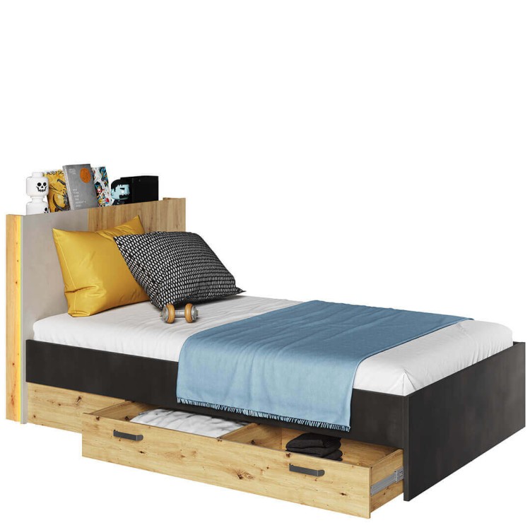 Łóżko Qubic QB‑11 120cm – szerokie, jednoosobowe łóżko z oświetleniem LED i pojemnikiem na pościel