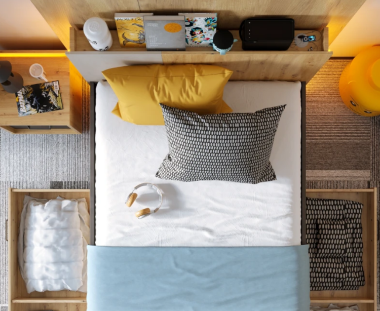 Szafa Qubic QB‑03 – nowoczesna, dwudrzwiowa szafa z drążkiem, szufladą i LED - aranżacja