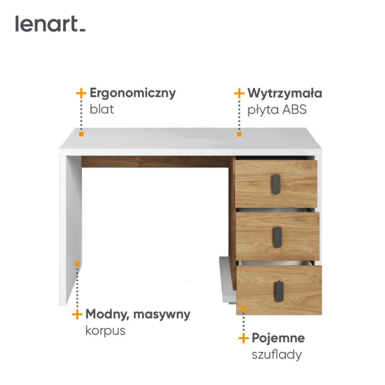 Biurko młodzieżowe SIMI – ergonomiczne biurko młodzieżowe z trzema szufladami