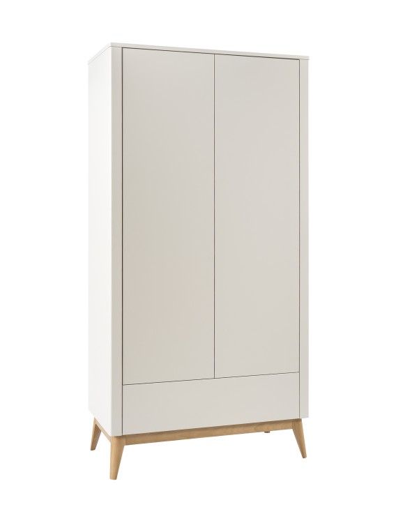 Szafa dwudrzwiowa PINIO Seth w kolorze szampańskim z szufladą push-to-open – elegancki design