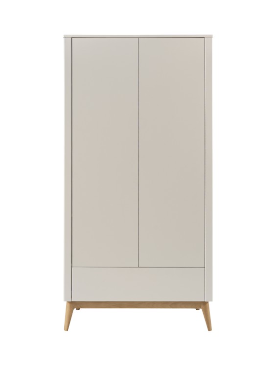 Szafa dwudrzwiowa PINIO Seth w kolorze szampańskim z szufladą push-to-open – elegancki design