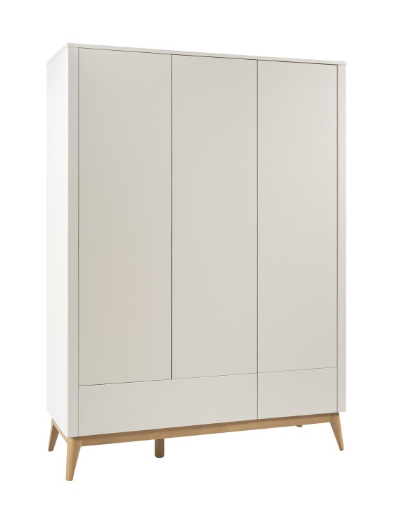 Szafa trzydrzwiowa PINIO Seth w kolorze szampańskim z 2 szufladami push-to-open – nowoczesny design