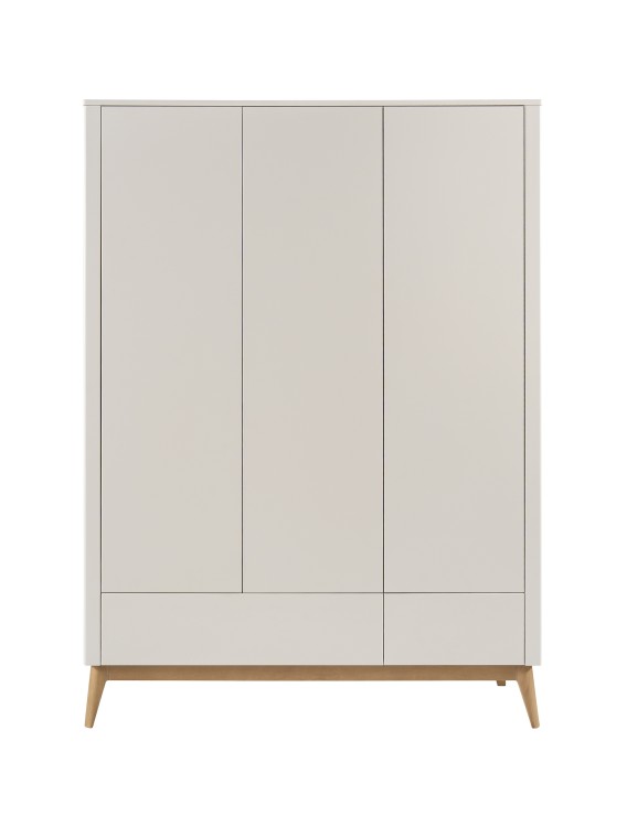 Szafa trzydrzwiowa PINIO Seth w kolorze szampańskim z 2 szufladami push-to-open – nowoczesny design