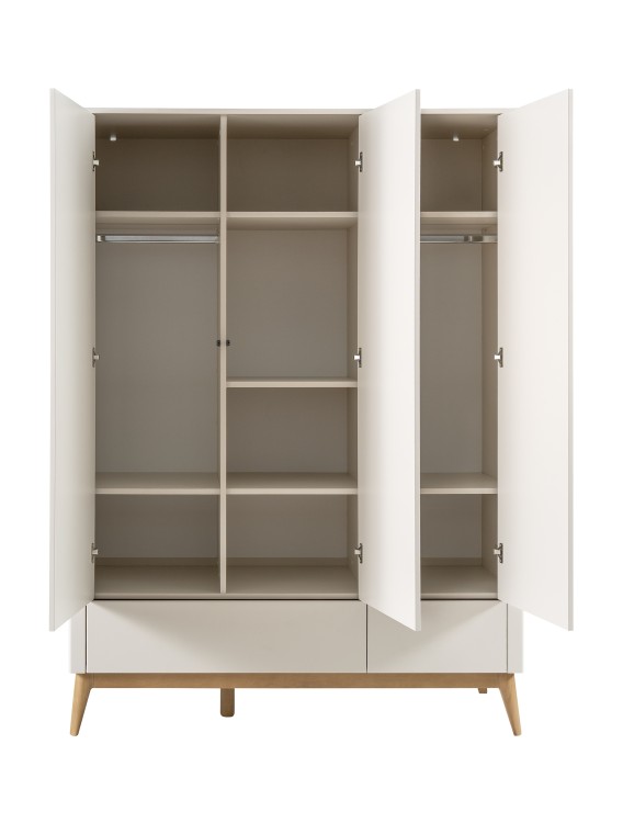 Szafa trzydrzwiowa PINIO Seth w kolorze szampańskim z 2 szufladami push-to-open – nowoczesny design