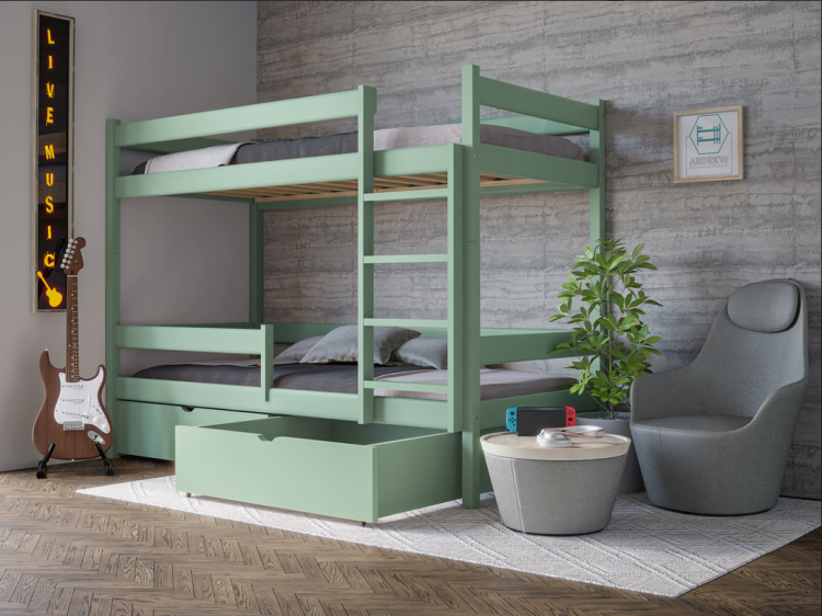 Drewniane Łóżko Piętrowe MOON - różne kolory i rozmiary mięta