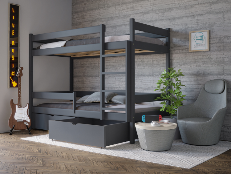 Drewniane Łóżko Piętrowe MOON - różne kolory i rozmiary grafit