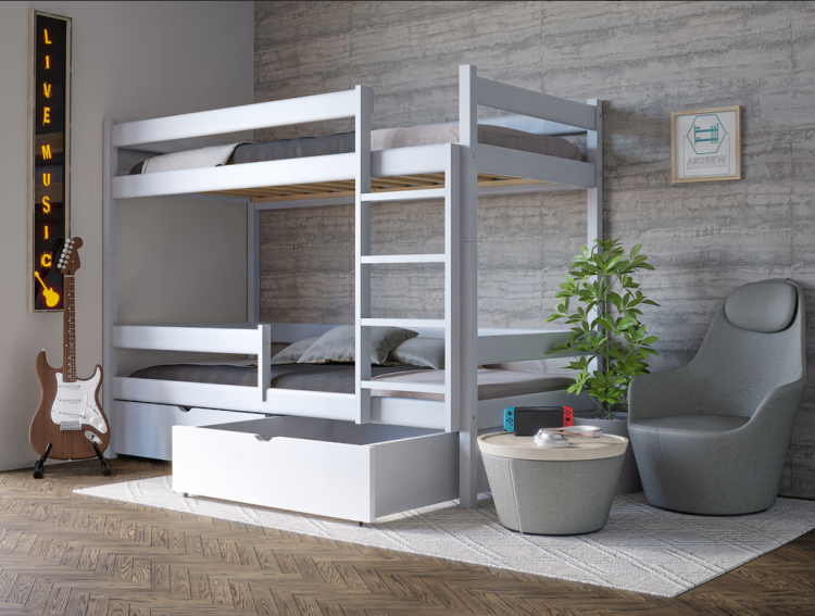 Drewniane Łóżko Piętrowe MARCEL - białe