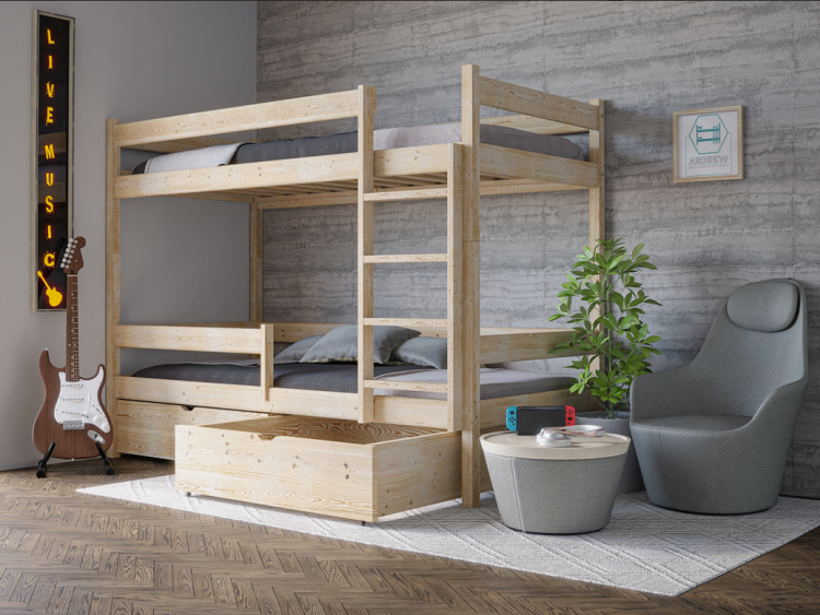Drewniane Łóżko Piętrowe MOON - różne kolory i rozmiary sosna