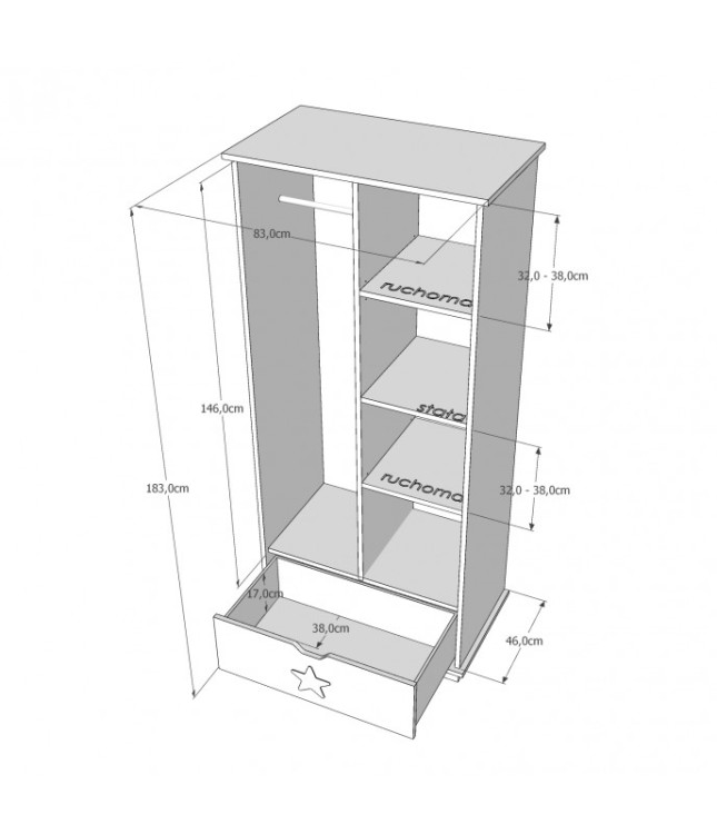 Drewniana Szafa Dwudrzwiowa STAR Z Szufladą - kolory