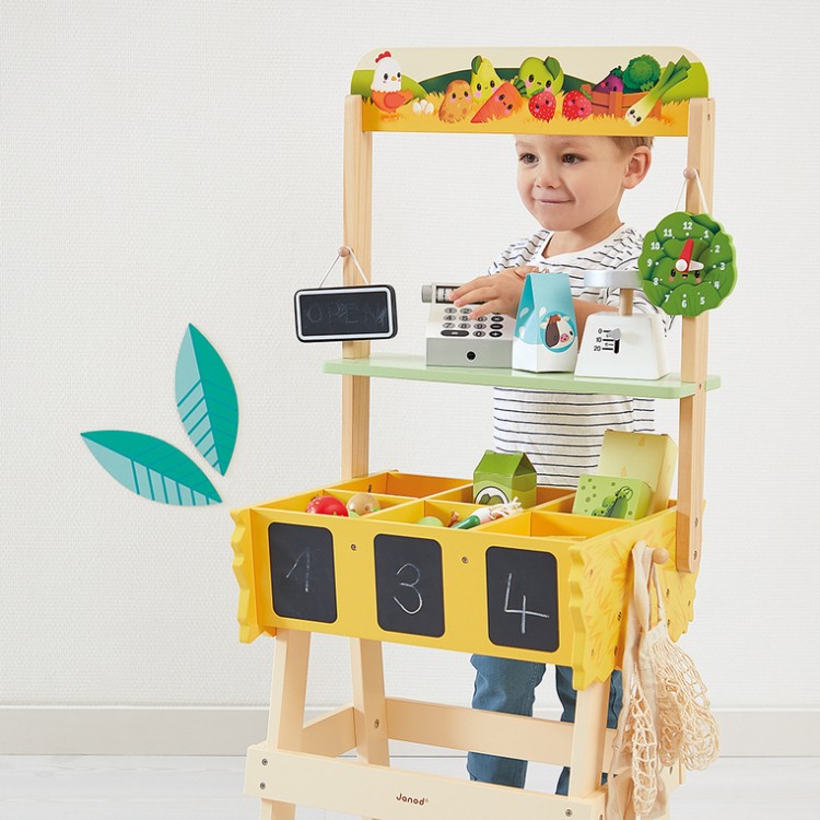 Drewniany sklep Warzywniak Farma 3+ Janod – zabawka edukacyjna dla dzieci