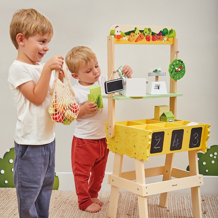 Drewniany sklep Warzywniak Farma 3+ Janod – zabawka edukacyjna dla dzieci
