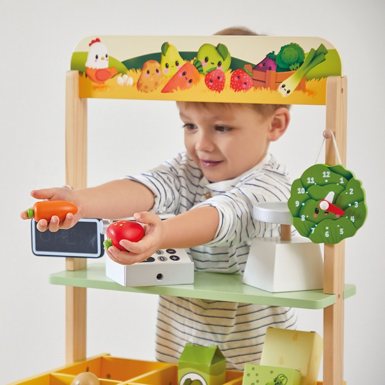 Drewniany sklep Warzywniak Farma 3+ Janod – zabawka edukacyjna dla dzieci
