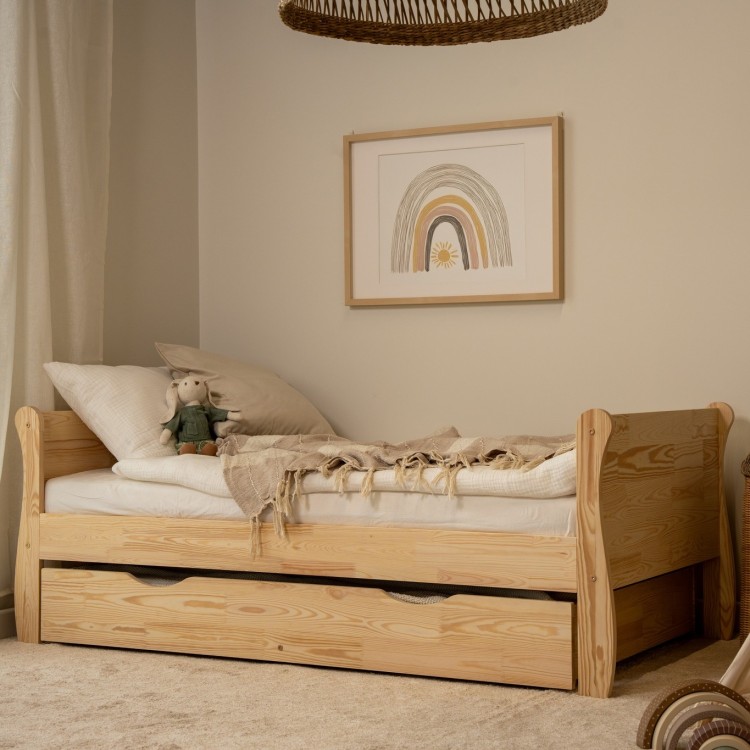 Łóżko dziecięce Paris z naturalnego drewna sosnowego z szufladą