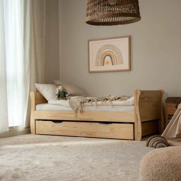 Łóżko dziecięce Paris z naturalnego drewna sosnowego z szufladą