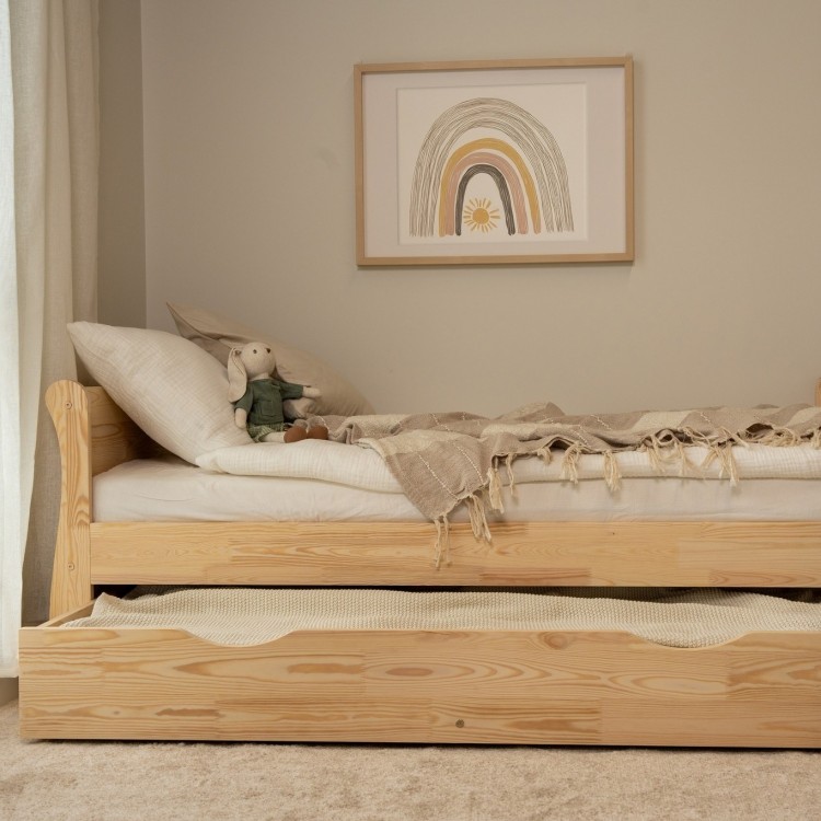 Łóżko dziecięce Paris z naturalnego drewna sosnowego z szufladą