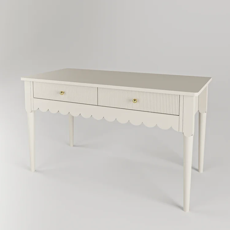 Kaszmirowe biurko ARIA z dwiema szufladami i złotymi gałkami