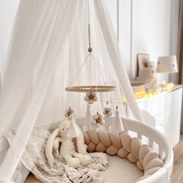 Karuzela do łóżeczka Margaretki Boho z wełnianymi kwiatami