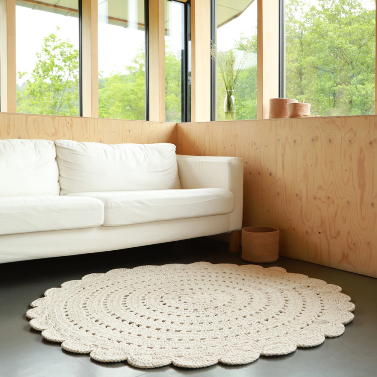 Dywan okrągły szydełkowany Alma Ecru 120x120 cm