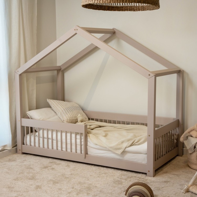 Łóżko domek dla dzieci Adeko z barierkami kaszmir