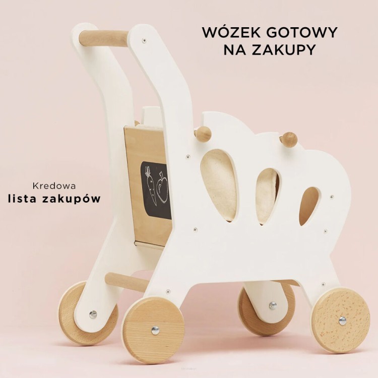 Torba na zakupy i mini tablica w zestawie Drewnianego Wózka Le Toy Van