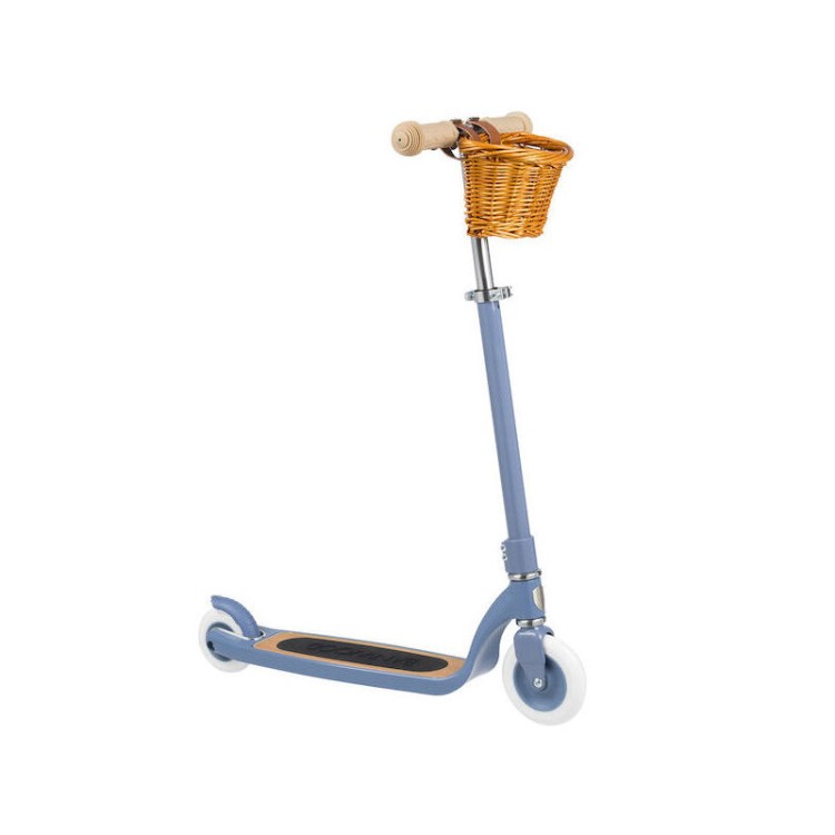 Banwood Hulajnoga Maxi Blue – niebieska hulajnoga vintage dla dzieci z wiklinowym koszykiem