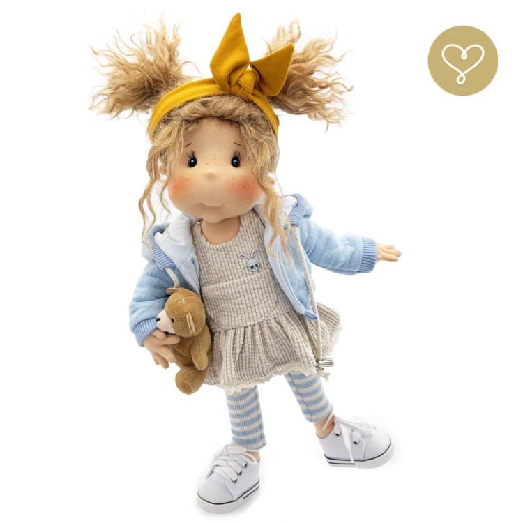 Lalka kolekcjonerska handmade Blue z włosami z alpaki