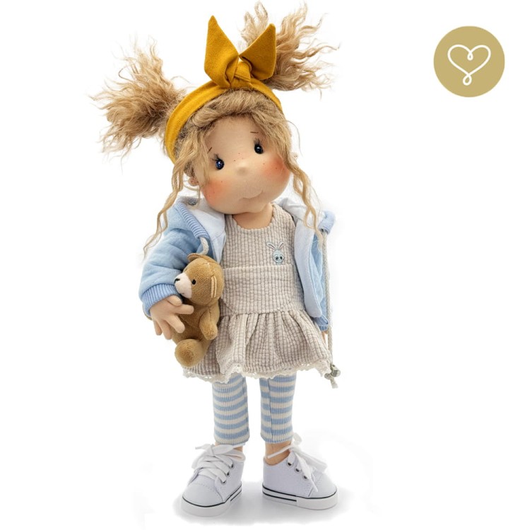 Szmaciana lalka Blue Lullu Dolls z naturalnymi włosami alpaki