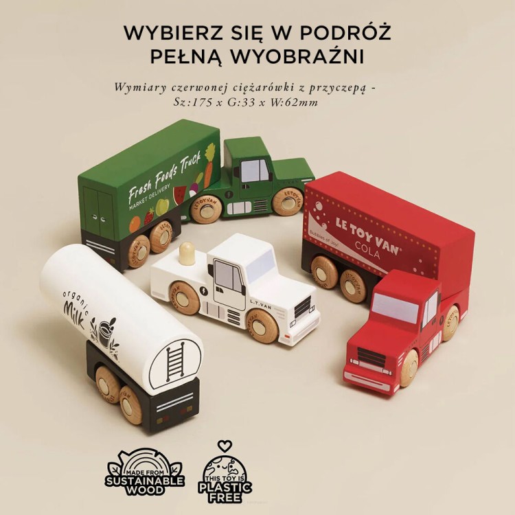 Zestaw drewnianych samochodów ciężarowych Le Toy Van – ekologiczne auta dla dzieci z drewna FSC®