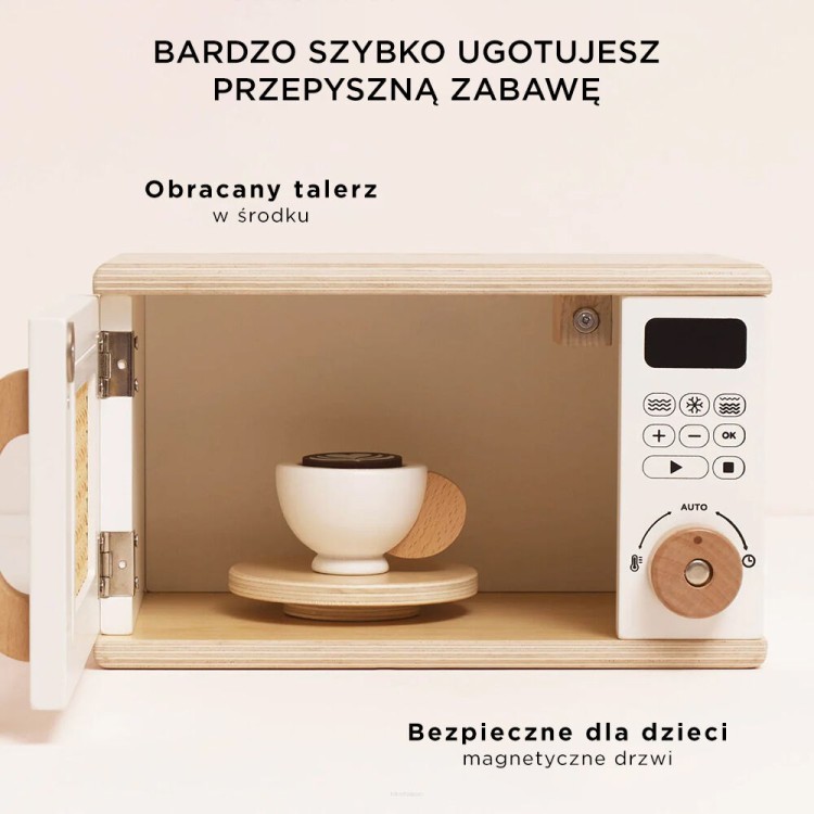 Detal – otwierane drzwiczki z rattanowym okienkiem w kuchence Le Toy Van