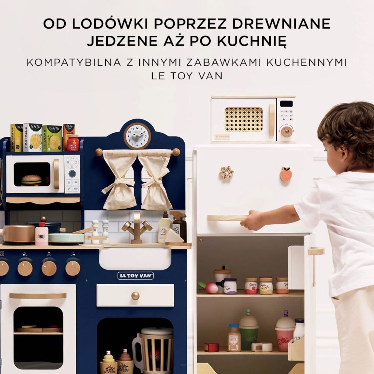 Drewniana kuchenka mikrofalowa Le Toy Van z zestawem jedzenia (akcesoria sprzedawane osobno)