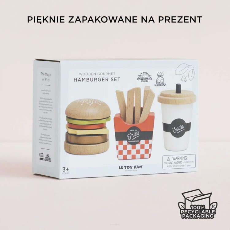 Drewniany zestaw 3w1 Hamburger, Frytki i Napój – Le Toy Van