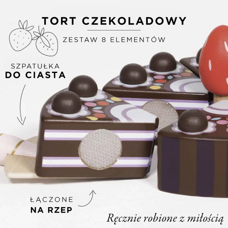 Drewniany tort czekoladowy Le Toy Van ze świeżymi dekoracjami