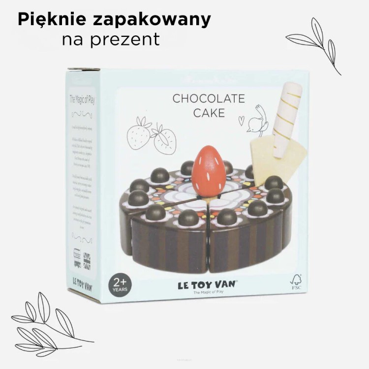 Drewniany tort czekoladowy Le Toy Van ze świeżymi dekoracjami
