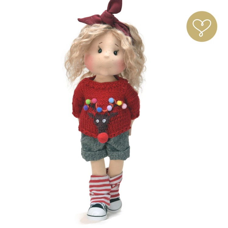 Szmaciana lalka Hania Lullu Dolls z naturalnymi włosami alpaki