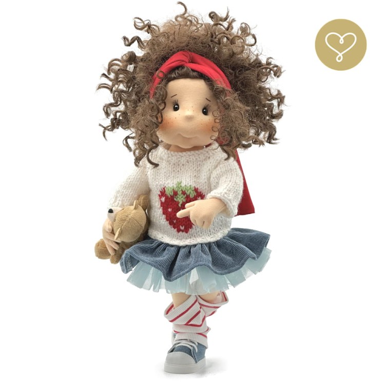 Lalka Poziomka z misiem Zdzisiem handmade