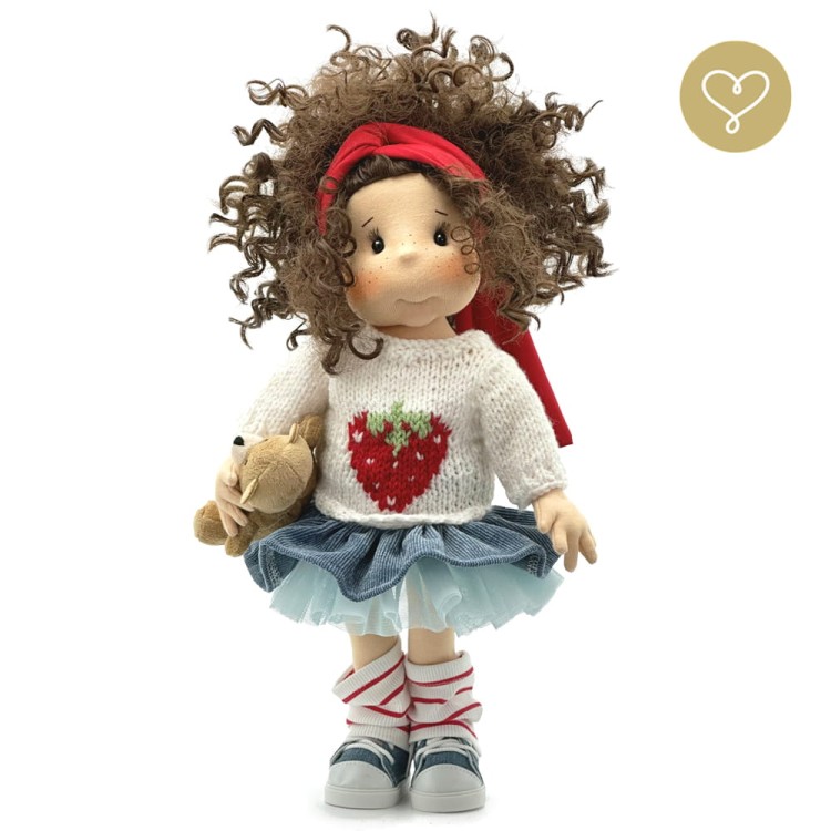 Ręcznie szyta lalka Poziomka z włosami syntetycznymi