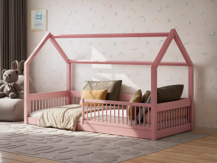 Różowe łóżko domek Dream House dla dziewczynki z barierką