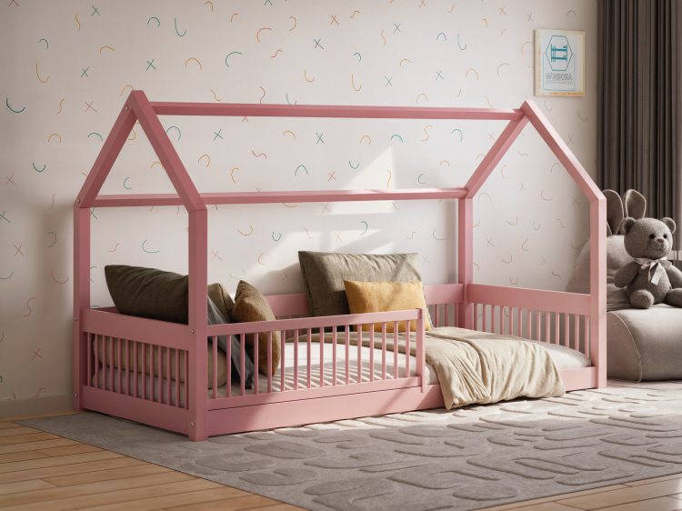 Różowe łóżko domek Dream House dla dziewczynki z barierką
