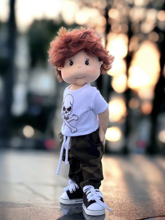 Ręcznie szyta lalka Szymon z ubrankiem OEKO-TEX®