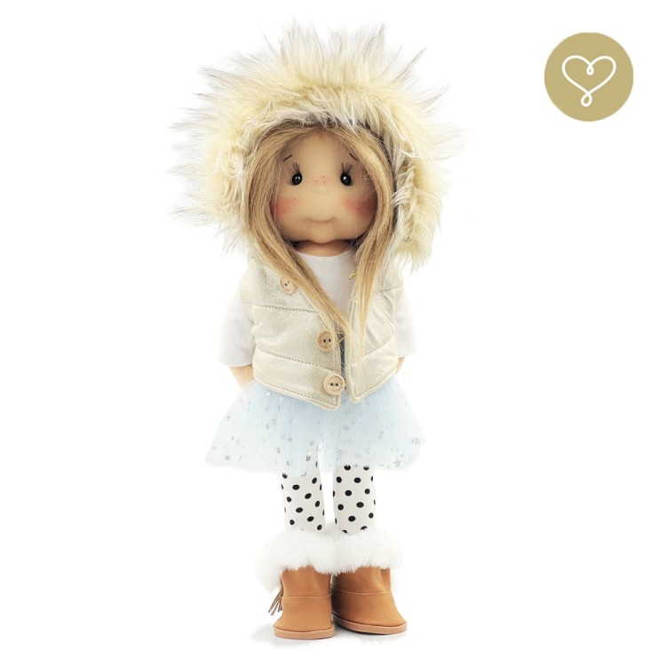 Szmaciana lalka Pola z naturalnymi włosami alpaki