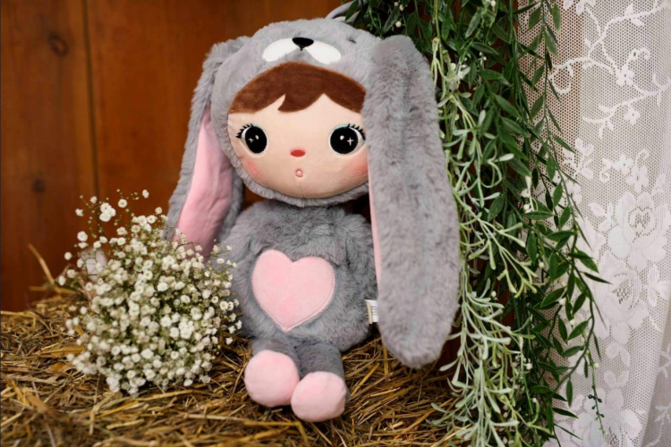 Lalka Metoo Szaro- różowy Królik 50 cm - PERSONALIZACJA
